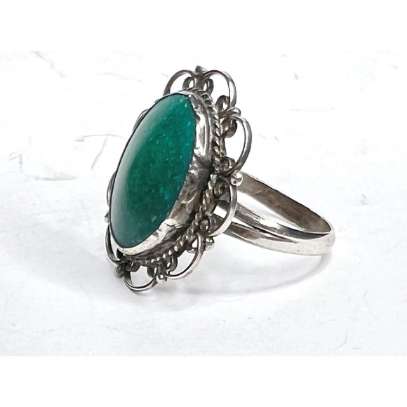 Vintage Sterling Amazonite Filigree Ring Sz 6 - Picture 3 of 5